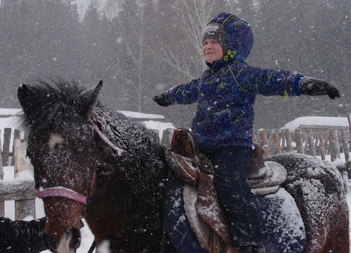 Детский сад на прогулке. Как малыши из &laquo;Паровозиков&raquo; побывали на конюшне