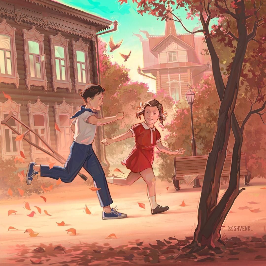 Креативный город, Томские новости, деревянная архитектура культура художник нарисовал Томский художник нарисовал героев «Цветика-семицветика» на фоне деревянных домов Томска