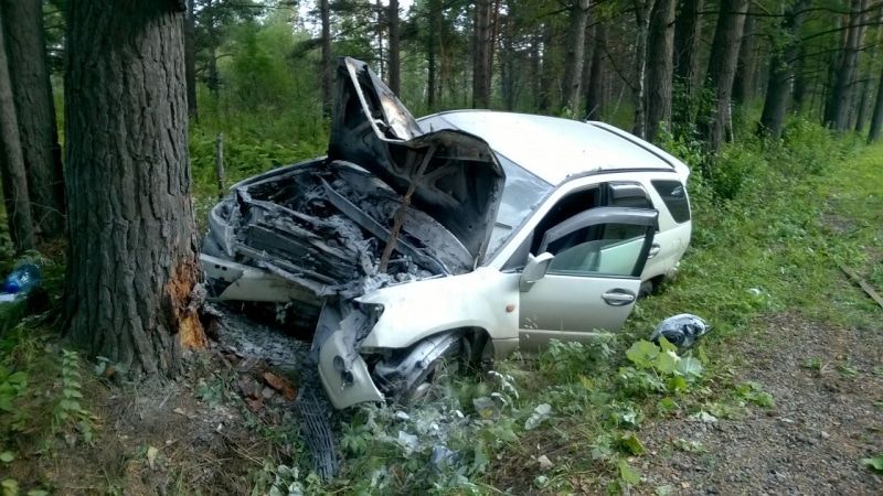 Происшествия, Томские новости, ДТП авария Хариер Тойота Хариер загорелась врезалась женщина-водитель Иномарка врезалась в дерево и загорелась на трассе под Томском