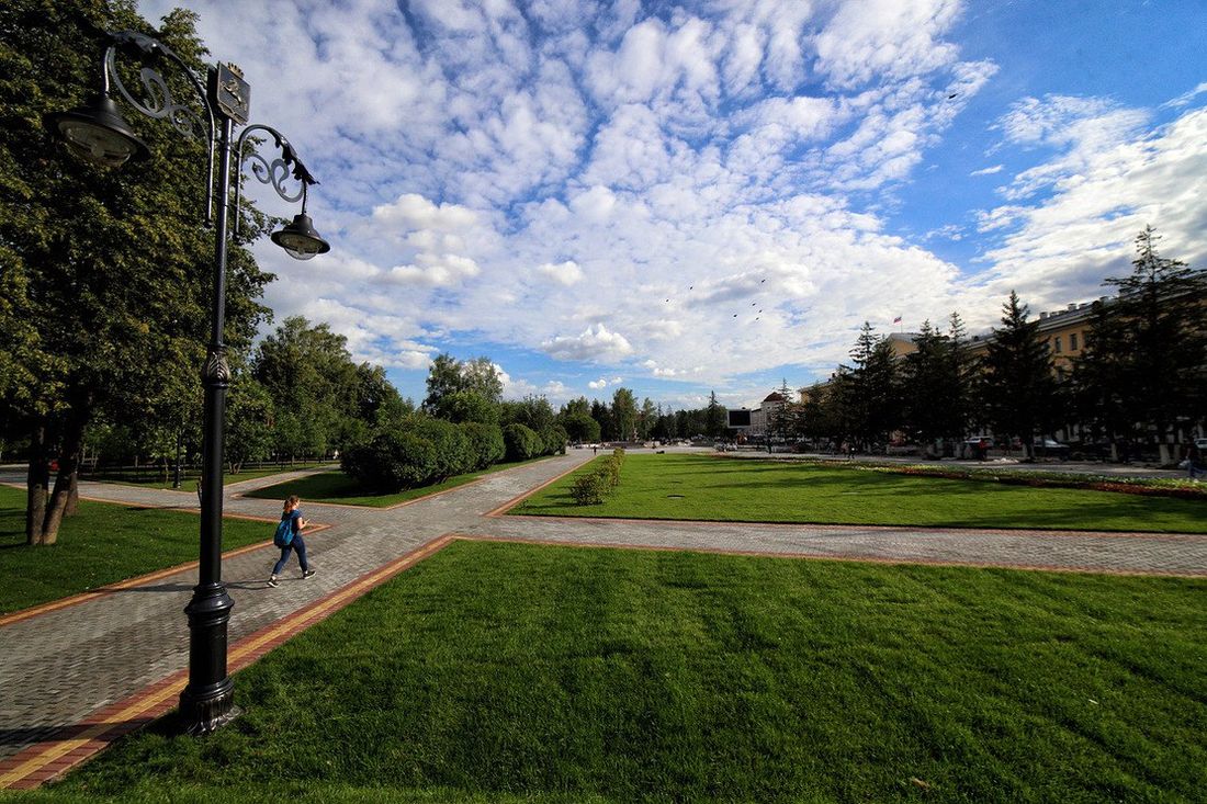 Городское благоустройство, Ново-Cоборная, Томские новости, трескун живая изгородь площадь Новособорная реконструкция В Томске вдоль пр.Ленина высадили трескуна амурского