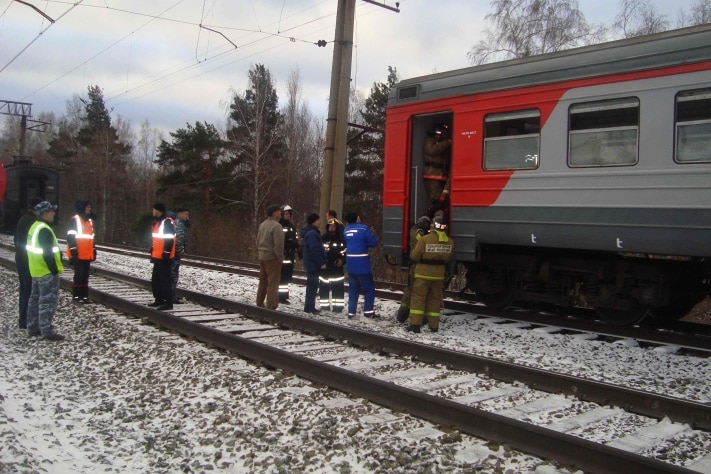 Загорелась электричка в химках