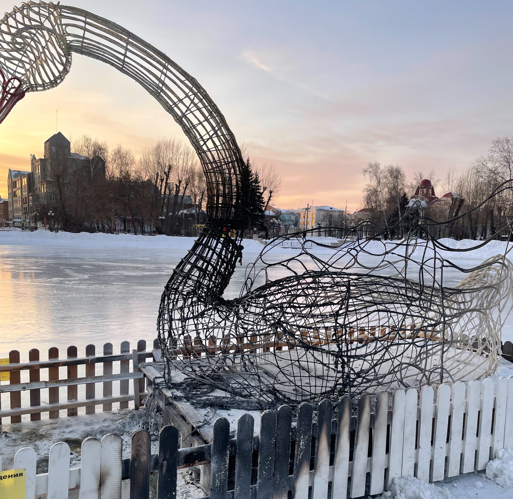 Происшествия, Томские новости, лебедь белое озеро восстановление фигура украшение Лебедя, пострадавшего от огня не Белом озере в Томске, восстановят в кратчайшие сроки